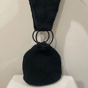 Vintage Black Knit Acrylic Ring Handbag
